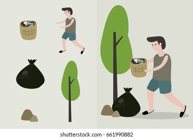 Man dump garbage illustration. recycle concept.