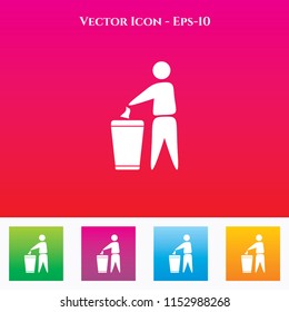 Man with Dustbin Icon in Colored Square box. eps-10