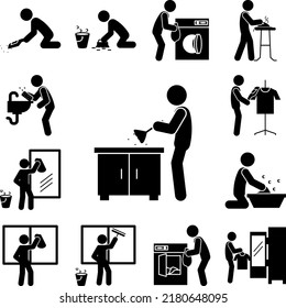 man dusting icon in a collection with other items