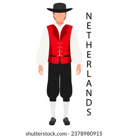 A man in a Dutch folk costume and headdress. Culture and traditions of the Netherlands. Illustration, vector