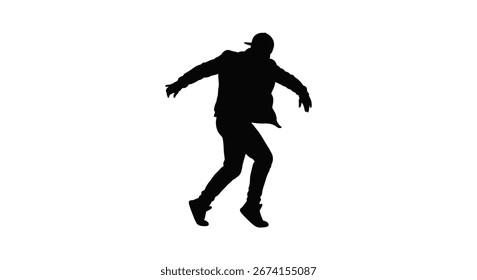 Man in dynamic pose with arms outstretched in a silhouette against white background