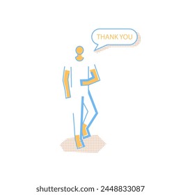 Man in dynamic pose with thank you text dialog speech bubble