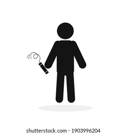 Mann mit Dynamit in der Hand. Konzeptuelles Symbol des Terrorismus auf weißem Hintergrund. Vektorgrafik.