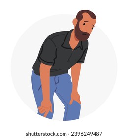 Man with Dyspnea Gasping For Breath, Perspiring Heavily. His Face Shows Distress, Indicating Possible Heart Attack Symptom, Critical Moment Demanding Urgent Medical Attention. Cartoon Illustration