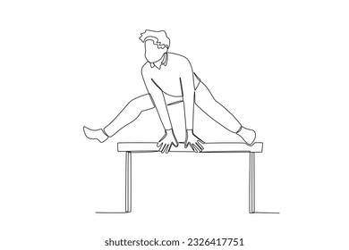 A man eagerly jumps over obstacles. Work obstacle one-line drawing