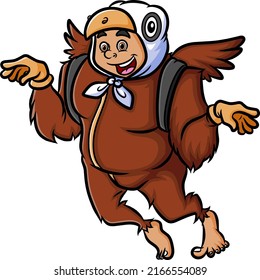 The man with eagle bird costume is flying while bring a bag of illustration