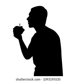 Man Eat Apple Silhouette Vector