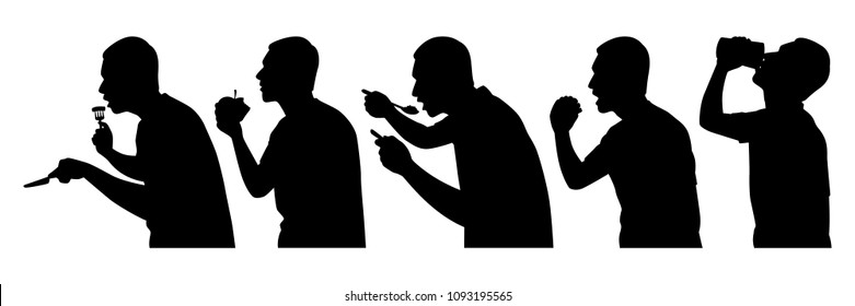 Man eat meal silhouette vector set