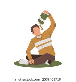 man eat snack flat design illustration