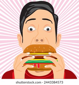 A man is eating a big size burger
