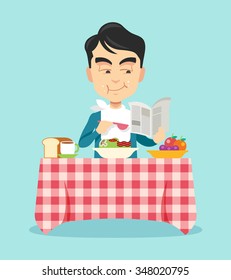 Man eating breakfast. Vector flat illustration