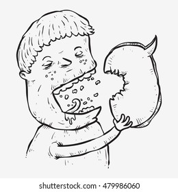 man eating bubble word sign of ignoring sketch line art 