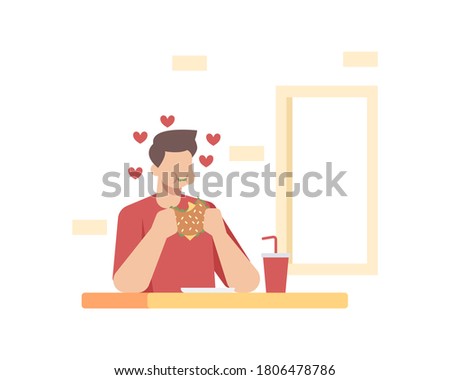 A Man Eating A Burger Illustration