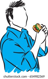 man eating burger vector illustration