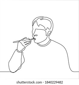 man eating with chopsticks. one line drawing concept of eating / eating asian food. Eat with chopsticks