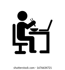 Man eating food front of computer vector illustration design  isolated on white background, symbol for your web site design, icon logo, app, UI.