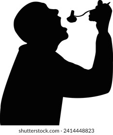 a man eating food, silhouette vector