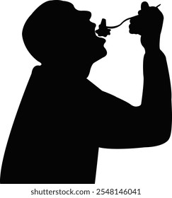 a man eating food, silhouette vector