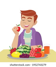 Man eating fresh healthy fruits.,vector eps10