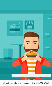 Man eating hamburger. 