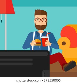 Hombre comiendo hamburguesa. 