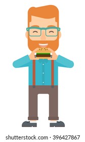 Man eating hamburger. 