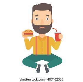 Man eating hamburger. 