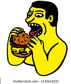 man eating a hamburguer