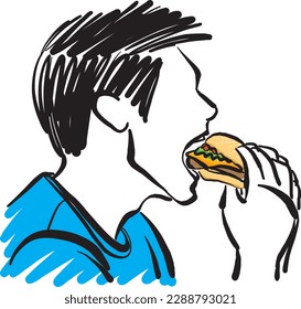 man eating hamburguer nutrition concept unhealthy fast food vector illustration