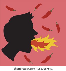 Man Eating Hot Chili Pepper; Cartoon-vector