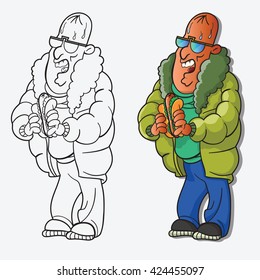 Man eating a hot dog