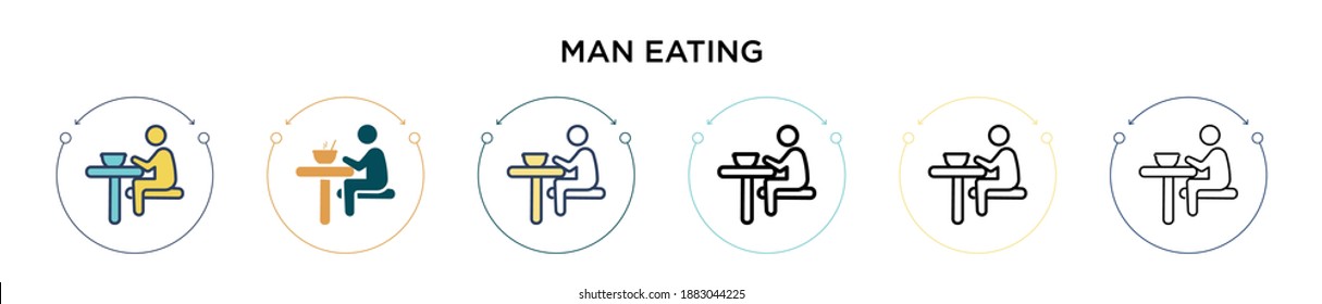 Man eating icon in filled, thin line, outline and stroke style. Vector illustration of two colored and black man eating vector icons designs can be used for mobile, ui, web