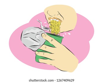 man eating Instant noodle vector illustration isolated cartoon