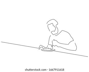 Man eating isolated line drawing, vector illustration design. Food collection.