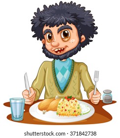 Man eating meal on the table illustration