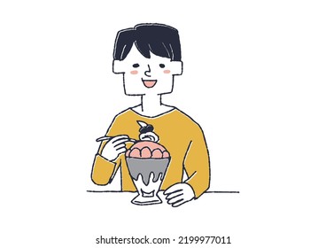 A man eating a parfait People eating delicious sweets