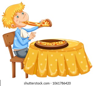 A Man Eating Pizza on White Background illustration