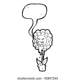 man eating plant with speech bubble cartoon