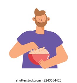 man eating pop corn character