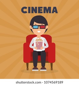 man eating pop corn and watching a movie 3d