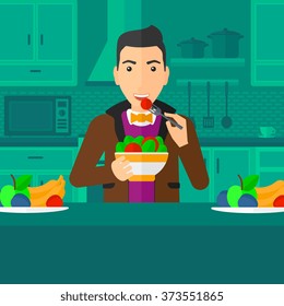 Man eating salad.
