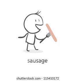 Man eating a sausage