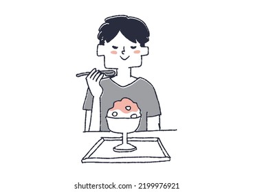  Man eating shaved ice People eating sweets deliciously