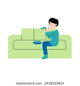 Man Eating Snack On Sofa