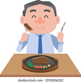 A man eating a steak that looks delicious