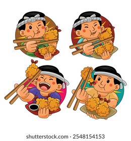 man eating tempura japan food