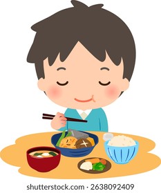 A man eating vegetable-based Japanese food