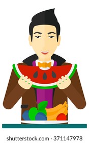 Man eating watermelon.
