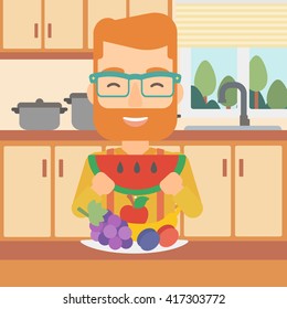 Man eating watermelon.