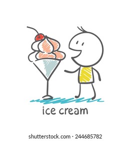 man eats ice cream illustration